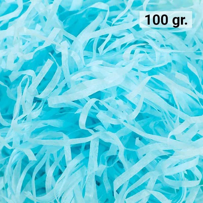 100 g de papier kraft bleu déchiqueté, idéal pour la décoration et l'emballage