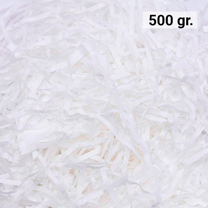 500 gr. de papel BLANCO kraft en virutas, relleno para decoración y embalaje BLANCO