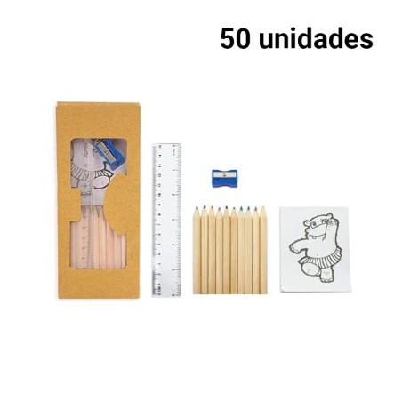 50 pack de 10 lápices, sacapuntas, reglas y bloc