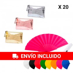 20  fans in a variety of colours and 20 metallic coin purses