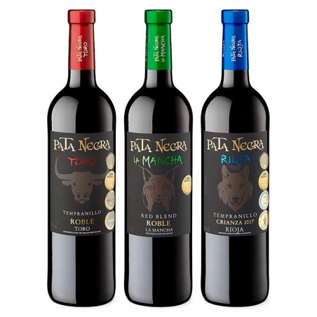 Estuche Pata Negra con 3 botellas de vino con denominación de origen de 75  cl - Regalos Gourmet Online