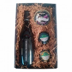 Small gift box with wine, pâté and cream cheese for company
