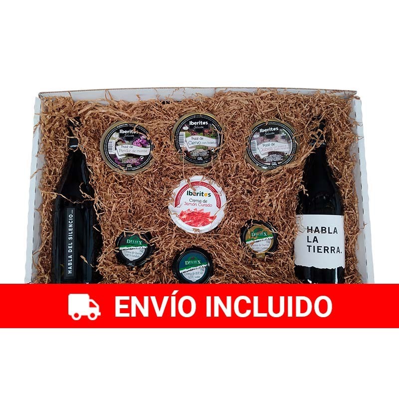 Estuche regalo grande con vinos, patés y cremas de queso