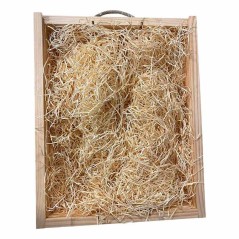 Caja de madera para 3 botellas con relleno de virutas d