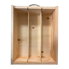 Caja de madera para 3 botellas con relleno de virutas de madera