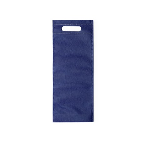 Blue non-woven bag for 75cl wine bottles.