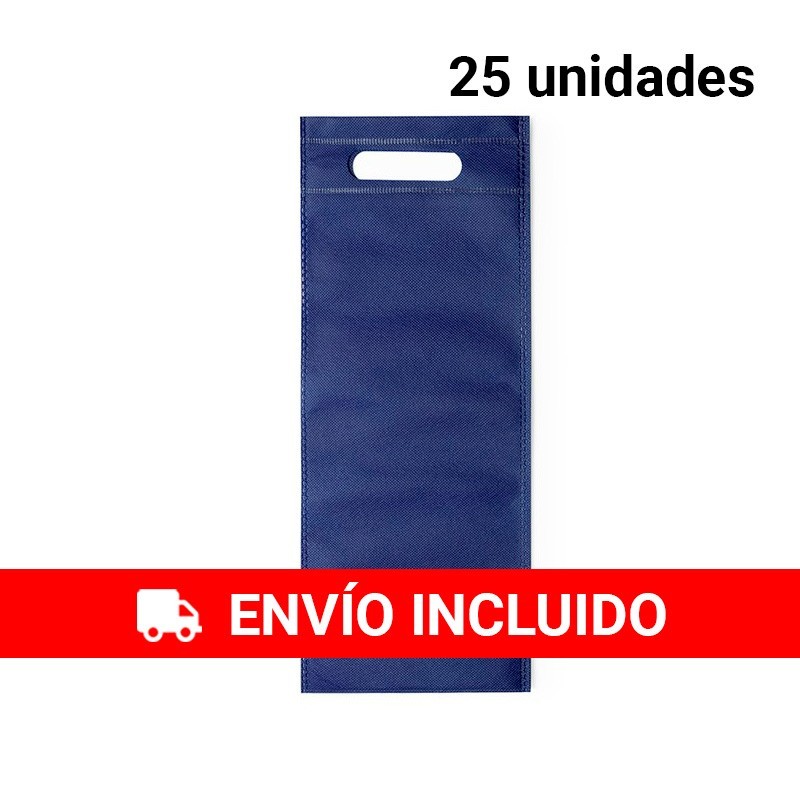 25 Bolsas azules non woven para botellas de vino de 75 cl.