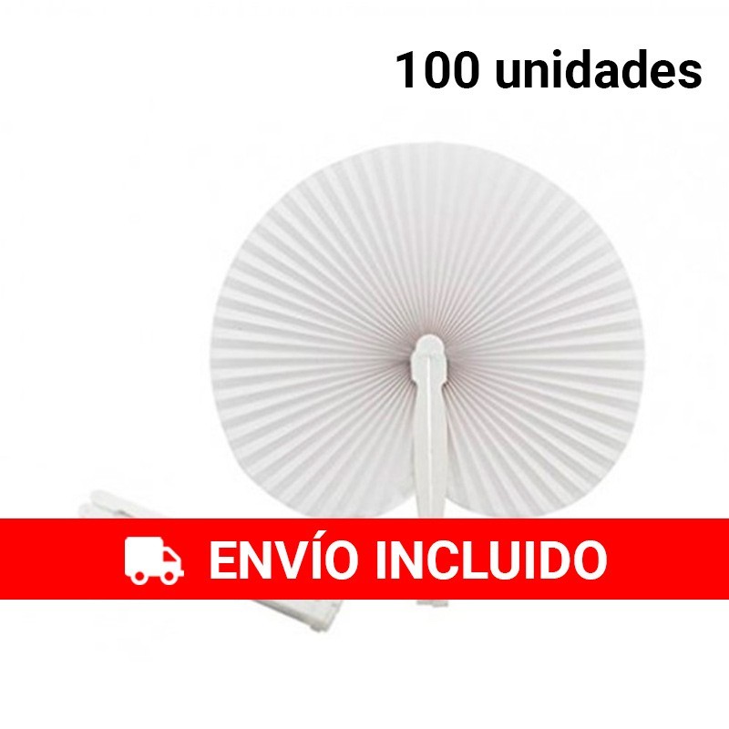 Abanicos de papel de color blanco para bodas. 100 unidades