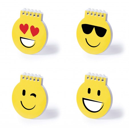 Regalos para niños. Lote de 10 libretas con formas de emoticonos.