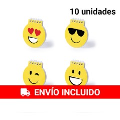 Regalos para niños. Lote de 10 libretas con formas de emoticonos.