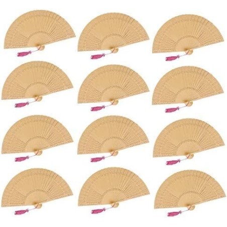 25 Wooden Fans Openwork with POM POM