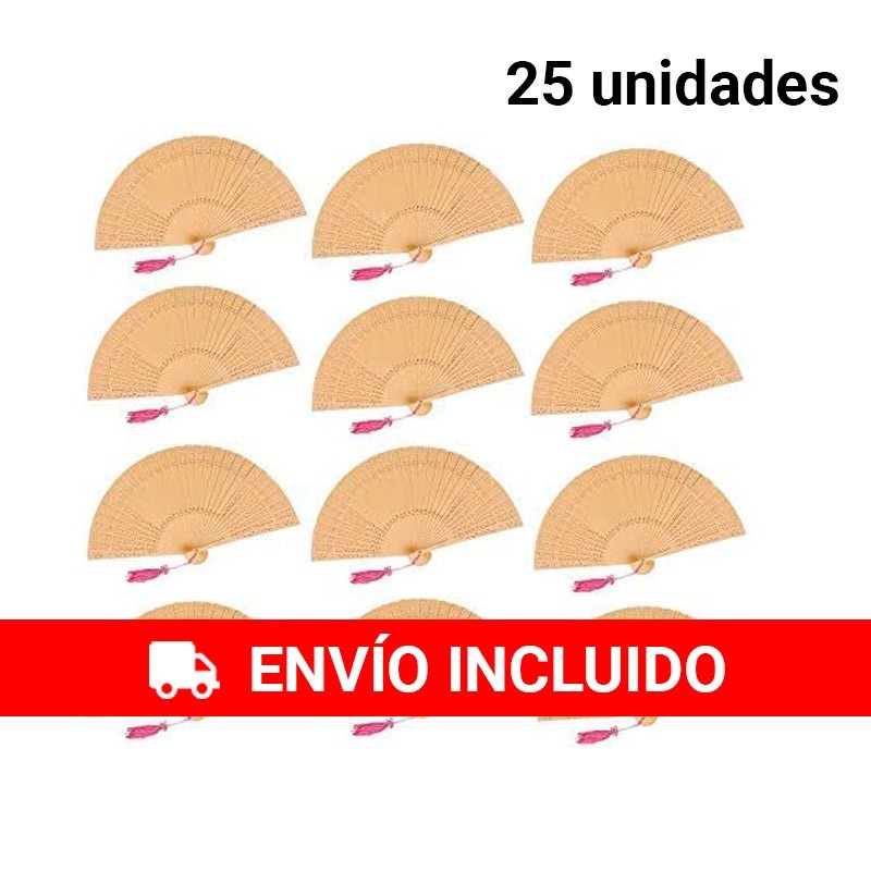 25 Abanicos de Madera Calado con POM POM