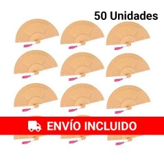 50 éventails en bois avec pompons ajourés