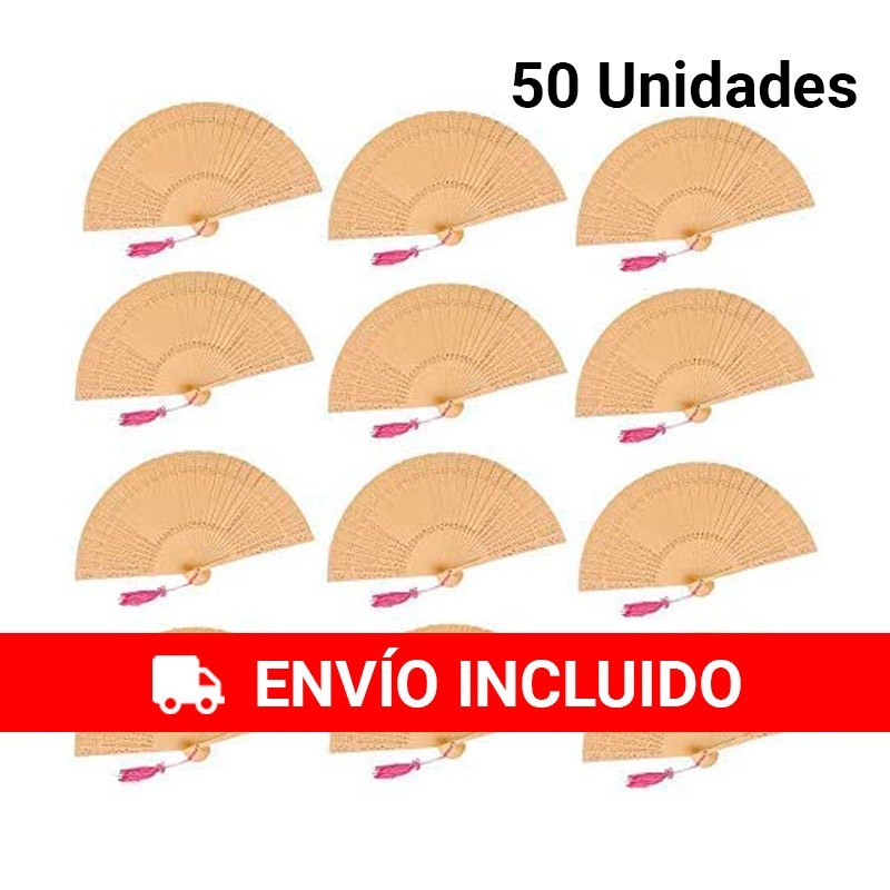 50 Wooden Fans with Openwork Pom Poms