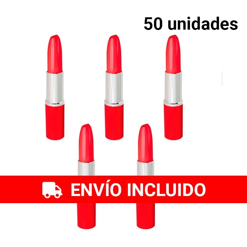 50 Bolígrafos Forma Pintalabios Rojo