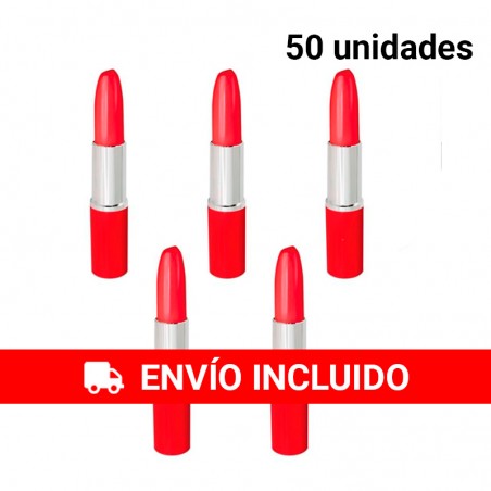 50 Bolígrafos Forma Pintalabios Rojo