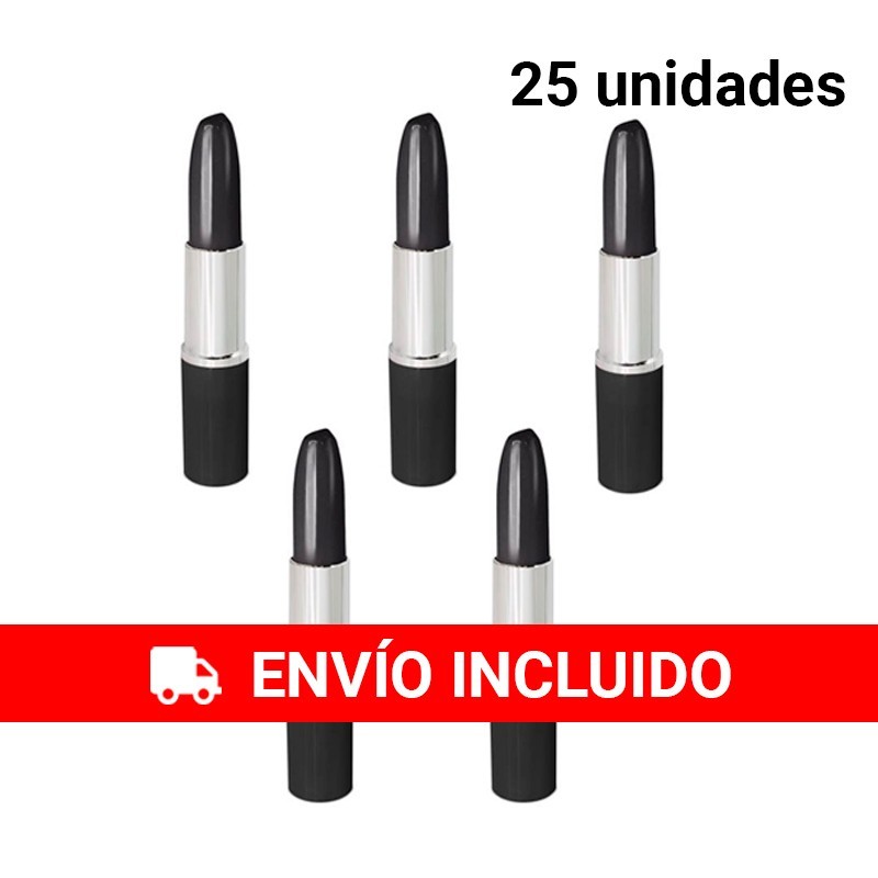 25 Bolígrafos Forma Pintalabios Negro