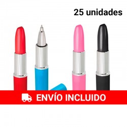 25 stylos assortis en forme de rouge à lèvres
