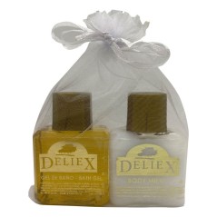 Gel de baño y crema bodymilk con bolsa de organza para detalle