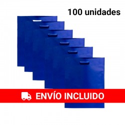 100 sacs en tissu bleu avec poignées découpées