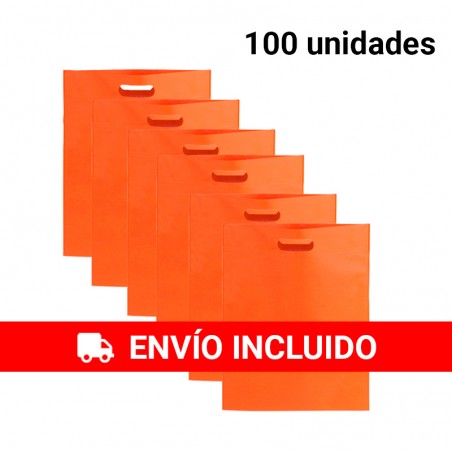 100 Bolsas de tela con asa troquelada Naranjas