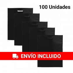 100 sacs en tissu noir avec poignées découpées