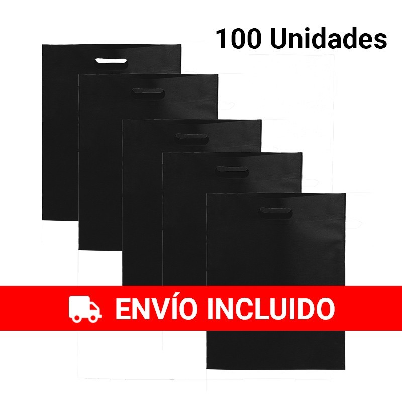 100 Black Fabric Bags with Die-Cut Handles