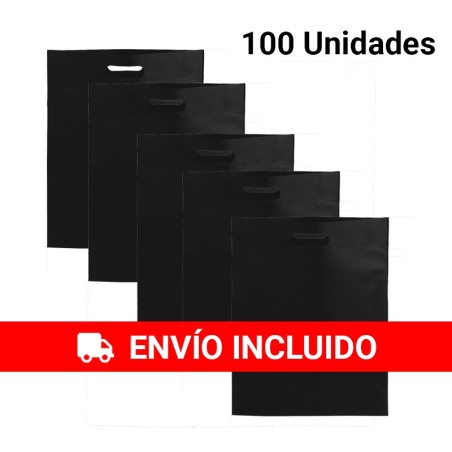 100 Black Fabric Bags with Die-Cut Handles