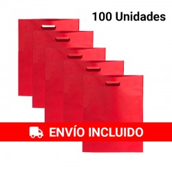 100 sacs en tissu rouge avec poignées découpées