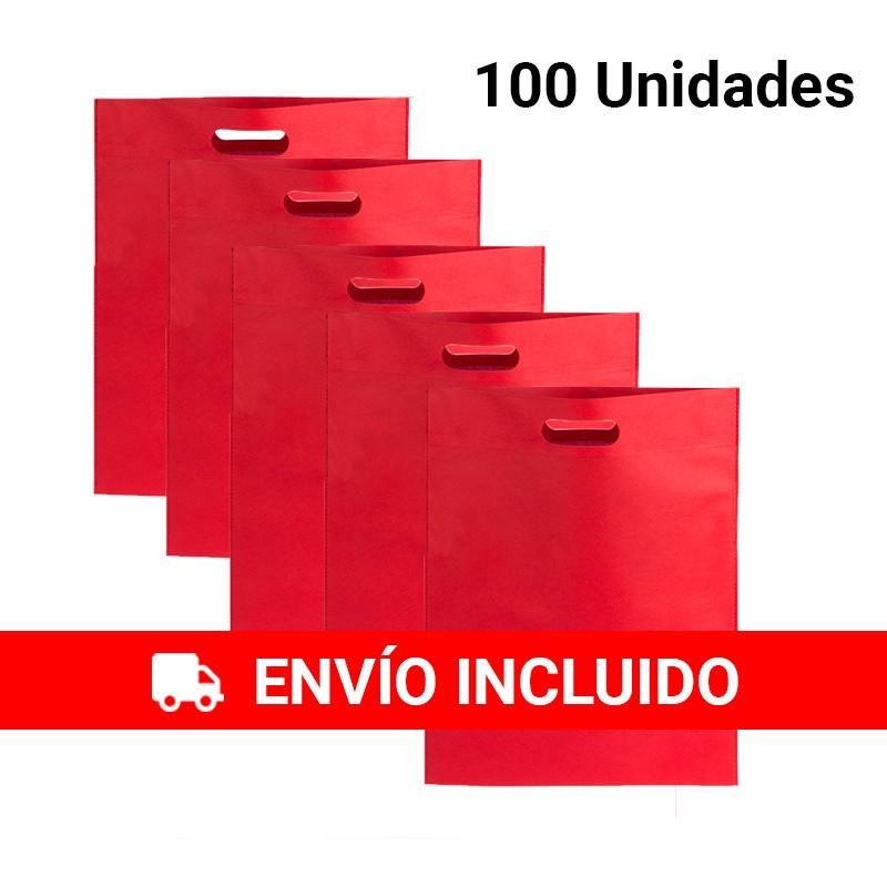 100 Red fabric bags with die cut handles