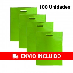 100 Bolsas de tela con asa troquelada Verde