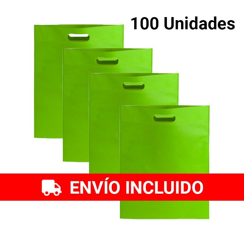 100 Cloth bags with die-cut handle Green