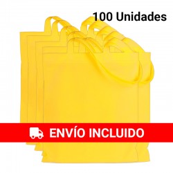 100 Bolsas con asas de tela amarilla