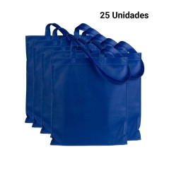 25 Bolsas Con Asa de Tela Azul  | Regalos Online