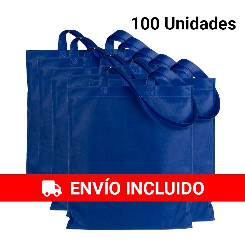 100 Bolsas con asas de tela azul