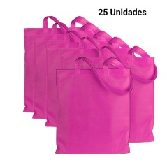 25 Bolsas Con Asa de Tela Fucsia  | Regalos  Online