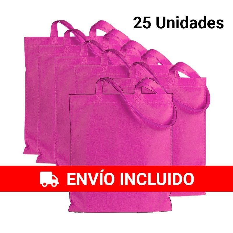 25 Bolsas con asas de tela fucsia