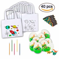 Lot de cadeaux pour enfants avec sacs à colorier, cires et crayons