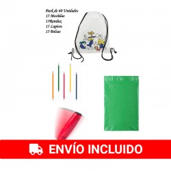 Pack 15 Mochilas para colorear + 15 Juegos Rondux + 15 lápices con goma+ 15 bolsas para presentar los regalos