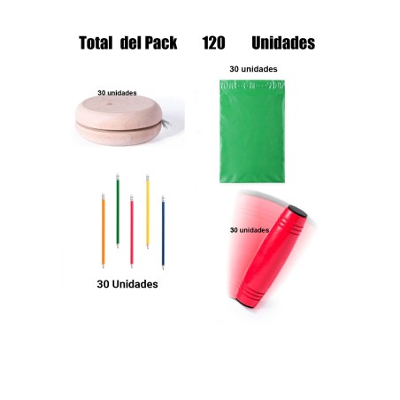 Pack 30 Juegos Rondux  + 30 lápices con Goma+ 30 yoyos de madera