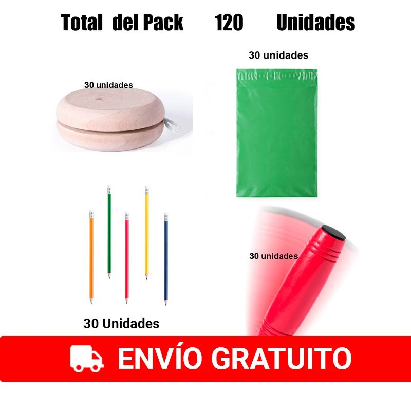 Pack 30 Juegos Rondux  + 30 lápices con Goma+ 30 yoyos de madera