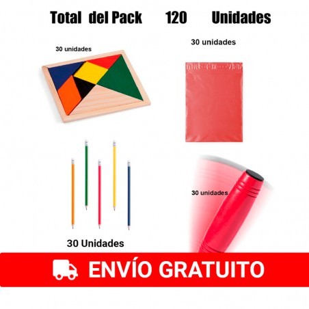 pack detalles infantiles divertidos 30 juegos rondux + 30 lápices con goma + 30 puzzles ingenio