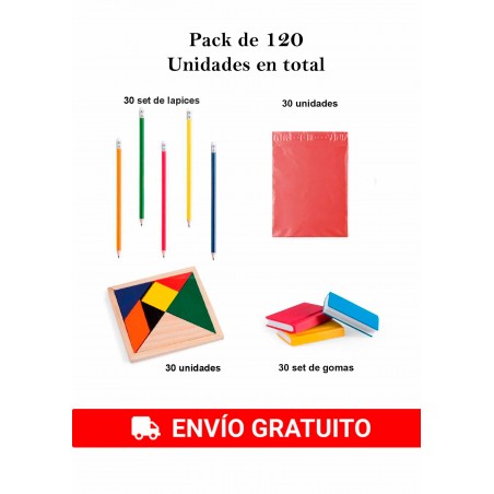 Original set de regalos cumpleaños  30 lápices con goma + 30 puzzles ingenio + 30 set de gomas de borrar en forma de libro