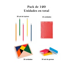 Lot cadeaux crayons flexibles + puzzles d'ingéniosité + gommes à effacer