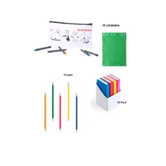 Pack 15 étuis + 15 crayons flexibles + 15 gommes cadeaux