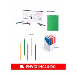Pack 15 coloring cases + 15 flexible pencils + 15 rubber bands