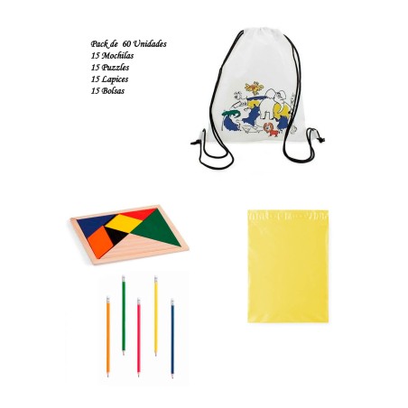 Pack 15 sacs à dos + 15 puzzles avec + 15 crayons