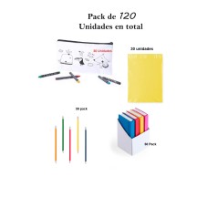 Pack 30 estuches para colorear + 30 lápices con goma+ 30 set gomas