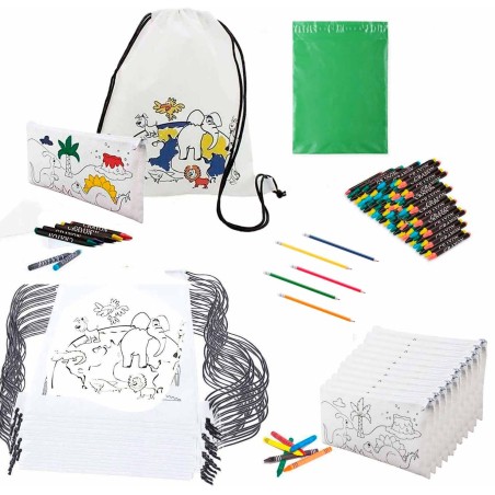 Pack anniversaire pour enfants 16 sacs à dos, 16 étuis, 16 crayons flexibles et 32 paquets de cires.