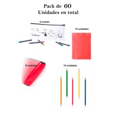 Pack 15 Estuches para colorear + 15 juegos rondux + 15 lápices con goma